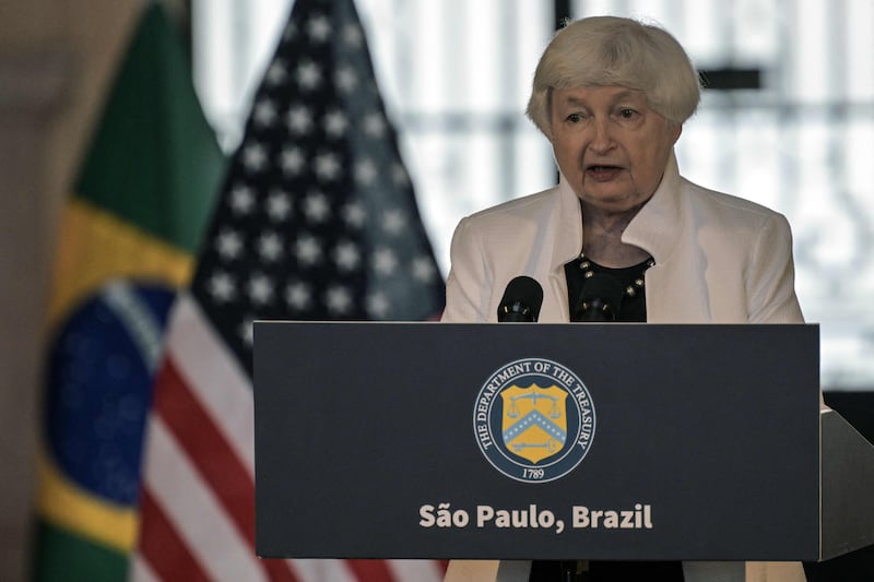 Janet Yellen, US Treasury Secretary, speaks during a press conference in Sao Paulo, Brazil. AFP