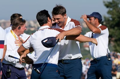 Ludvig Aberg combined with Viktor Hovland to produce the biggest victory in Ryder Cup foursomes history. AP