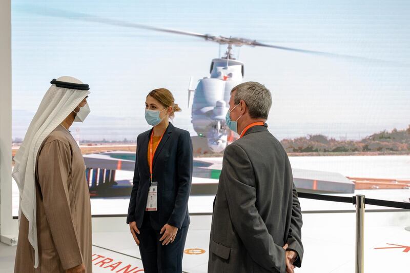 ABU DHABI, UNITED ARAB EMIRATES - February 25, 2021: HH Sheikh Mohamed bin Zayed Al Nahyan, Crown Prince of Abu Dhabi and Deputy Supreme Commander of the UAE Armed Forces (L), tours the International Defence Exhibition and Conference (IDEX), at ADNEC.

( Mohamed Al Hammadi / Ministry of Presidential Affairs )
---