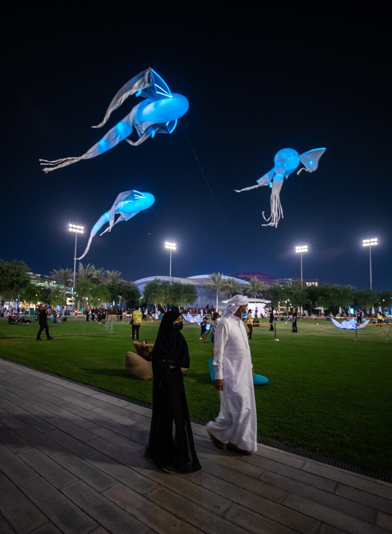 Otherworldly glowing creatures, the Lumineoles, can be seen at Expo 2020 Dubai. Victor Besa / The National