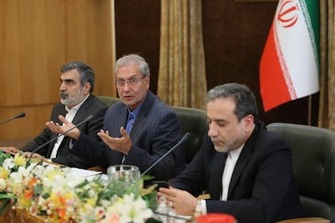 Iranian government spokesman Ali Rabiei, centre, said E3 censure would have adverse effects on diplomacy. EPA