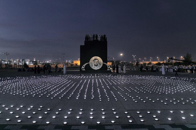 1ABU DHABI, UNITED ARAB EMIRATES - JANUARY 9, 2019. 

A 20mx20m light installation, comprised of 2,000 solar lanterns, arranged to reveal the Zayed Sustainability Prize logo.

Following a month-long, five-country, transcontinental journey, the Zayed Sustainability Prizes Guiding Light campaign arrived to Abu Dhabi today. 

(Photo by Reem Mohammed/The National)

Reporter: 
Section:  NA