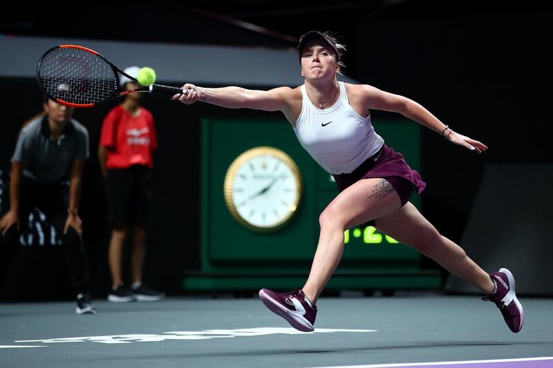 Elina Svitolina reaches for a forehand against Karolina Pliskova at the Shenzhen Bay Sports Center. Getty Images