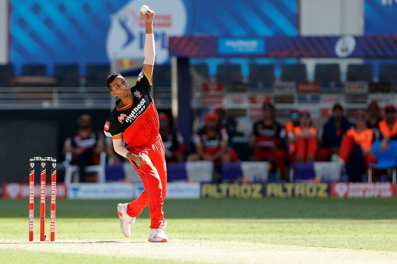 Shahbaz Ahamad of Royal Challengers Bangalore bowling during match 33 of season 13 of the Dream 11 Indian Premier League (IPL) between the Rajasthan Royals and the Royal Challengers Bangalore held at the Dubai International Cricket Stadium, Dubai in the United Arab Emirates on the 17th October 2020.  Photo by: Saikat Das  / Sportzpics for BCCI