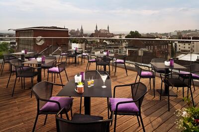 The roof terrace at the Uptown Sky Lounge & Restaurant at Innside Aachen. Courtesy Innside Aachen