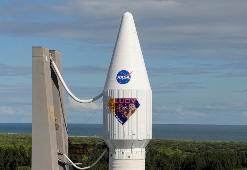 The robotic trailblazer named Lucy is slated to blast off on Saturday on a 12-year cruise to unexplored swarms of asteroids out near Jupiter. AP