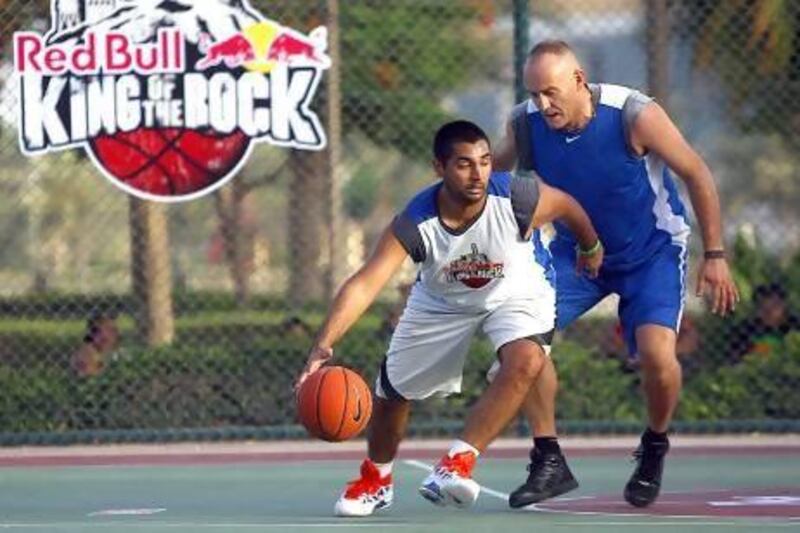 UAE basketballers practise to win the honour of representing the UAE in the global one-on-one competition, Red Bull King of the Rock, in Dubai. The winner will be flown to Alcatraz off San Francisco to compete with 63 others for the world title. Satish Kumar / The National