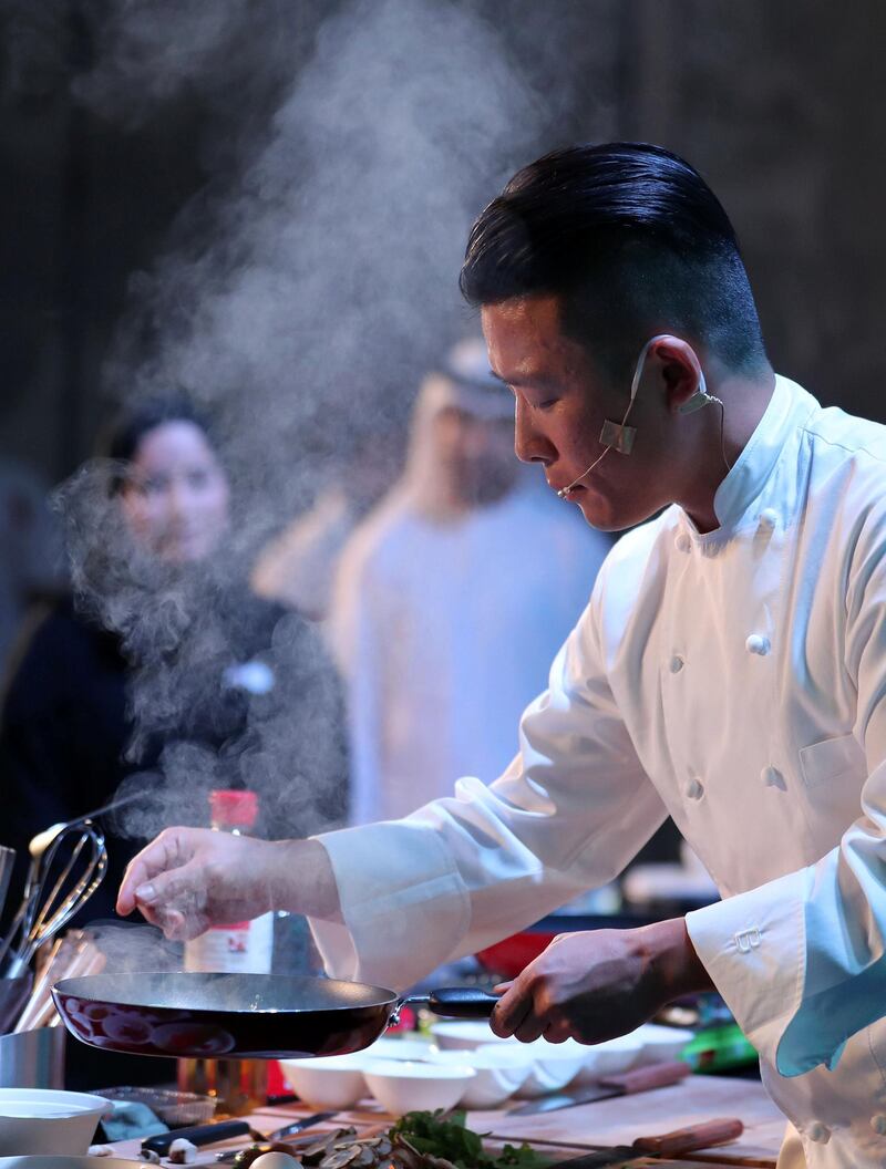 Abu Dhabi, United Arab Emirates - May 23rd, 2018: Korean embassy cooking class and Iftar lead by Maxime Kim, Executive sous chef at the W Hotel, Dubai. Wednesday, May 23rd, 2018 at the Korean embassy, Abu Dhabi. Chris Whiteoak / The National