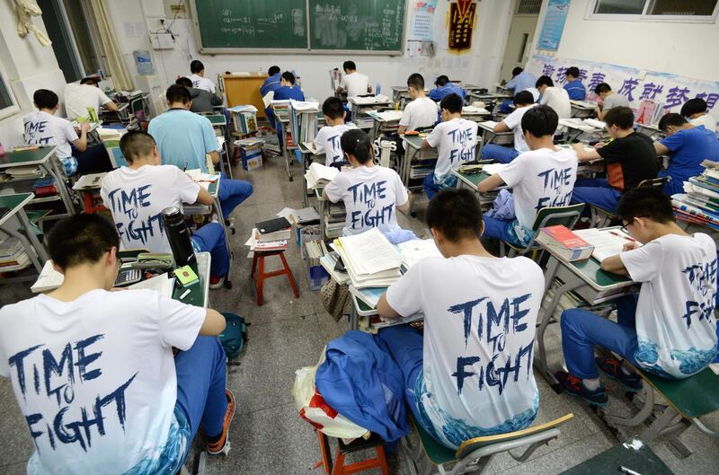 epa06758863 Chinese high school students study late at night for the annual 'Gaokao' or college entrance examinations in Handan, Hebei Province, China, 23 May 2018 (issued 24 May 2018). The annual 'Gaokao' or National Higher Education Entrance Examination is widely considered to be the most important exam in China that will determine whether students qualify for undergraduate education, which institutions they get into and their future career paths. This year's 'Gaokao' will take place from 7 June to 8 June.  EPA/HAO QUNYING CHINA OUT