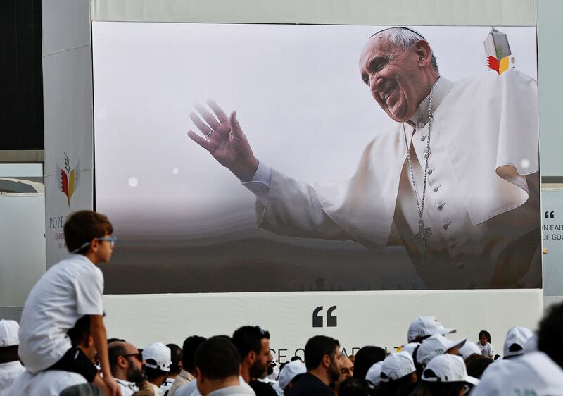 Worshippers gather to celebrate mass at Bahrain National Stadium. Reuters