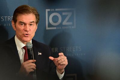 Mehmet Oz hosts at a campaign event in Philadelphia. Getty Images / AFP
