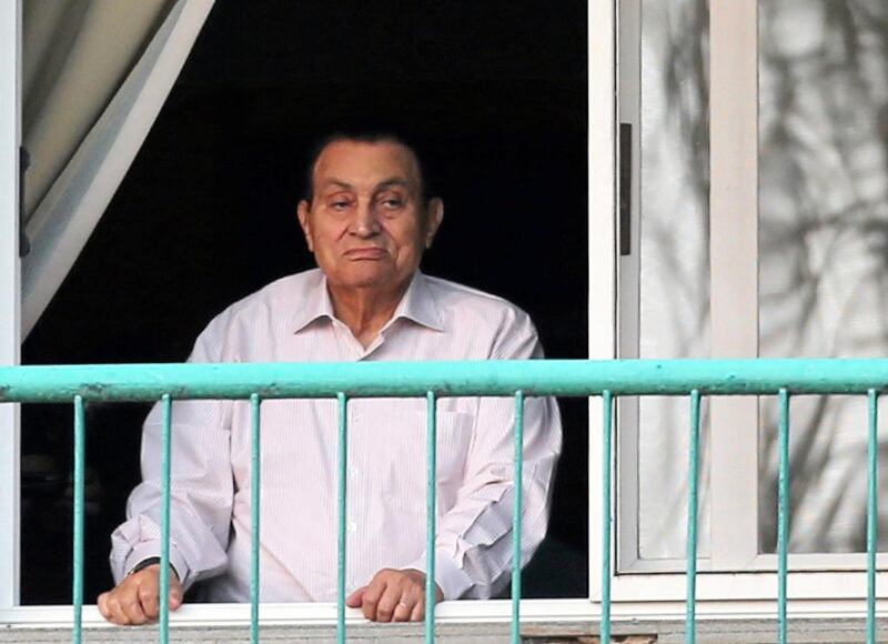 Ousted Egyptian president Hosni Mubarak watches his supporters from the Maadi military hospital in Cairo during celebrations of the 43rd anniversary of the 1973 Arab-Israeli war on October 6, 2016. Mohamed Abd El Ghany / Reuters