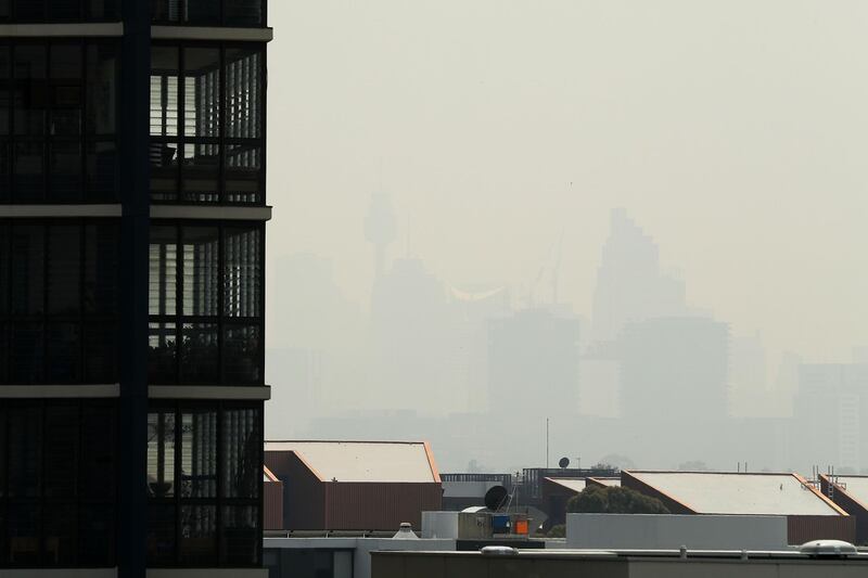 The Sydney skyline is seen shrouded by smoke on November 19, 2019 in Sydney, Australia. Getty Images