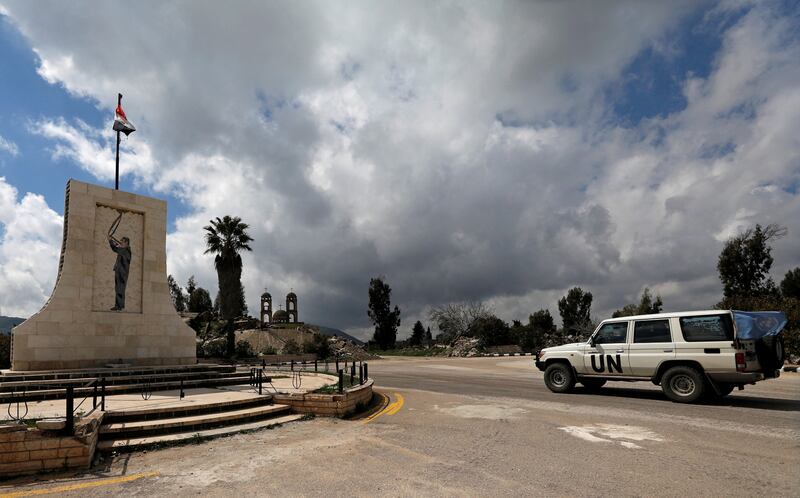 File photo: A UN vehicle drives in Quneitra, near the Israeli-occupied Golan Heights, Syria March 26, 2019. Reuters