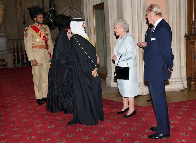 Queen Elizabeth and Prince Philip greet Bahrain's King Hamad as he arrives at Windsor Castle in May 2012. Getty Images