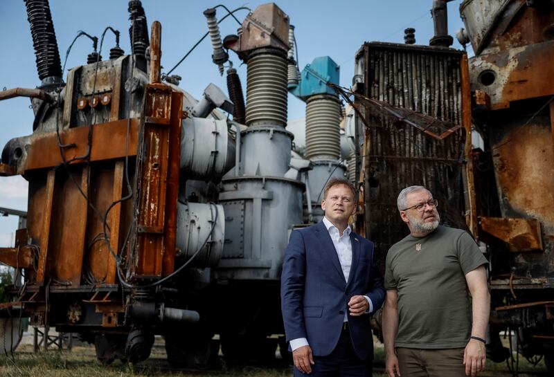 Mr Shapps and Ukrainian Energy Minister German Galushchenko during a visit earlier this month to an unknown location in Ukraine. Reuters