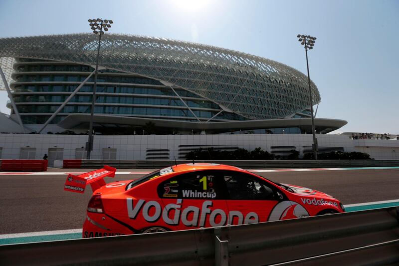 Abu Dhabi, United Arab Emirates, November 3, 2012:    Team Vodafone Holden driver Jamie Whincup leads the pack during theV8 Supercars race 2 at Yas Marina Circuit in Abu Dhabi on November 3, 2012. Christopher Pike / The National






