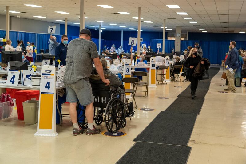 West Virginia University has transformed an old Sears department store into a major Covid-19 vaccine clinic. Willy Lowry / The National