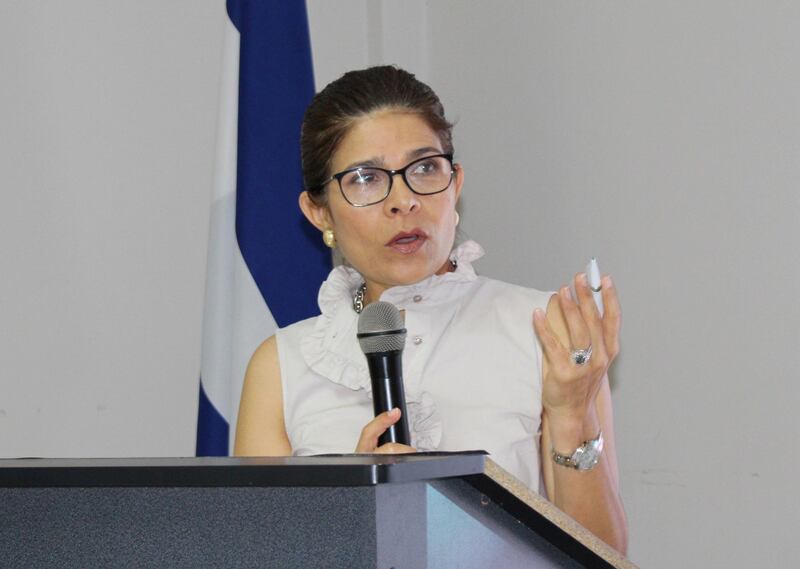 Hilda Hernandez, sister of Honduran President Juan Orlando Hernandez (not pictured), addresses the audience at an event in Tegucigalpa, Honduras October 3, 2016. Picture taken October 3, 2016. Presidency Honduras/Handout via REUTERS     ATTENTION EDITORS - THIS PICTURE WAS PROVIDED BY A THIRD PARTY.