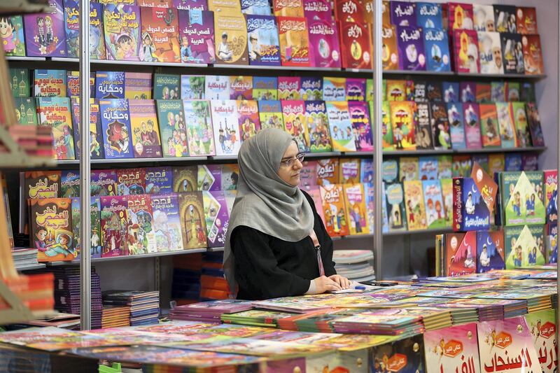 ABU DHABI,  UNITED ARAB EMIRATES , April 24 – 2019 :- One of the book stall at the Abu Dhabi International Book Fair held at Abu Dhabi National Exhibition Centre in Abu Dhabi. ( Pawan Singh / The National ) For News/Online/Inatagram. Story by Rupert