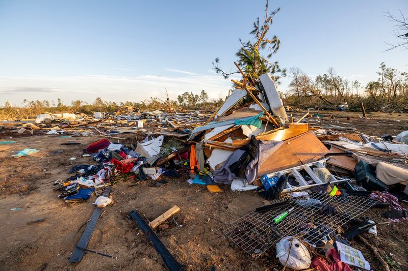 The ruins of a house destroyed by the tornado, in Prattville, Alabama. AP