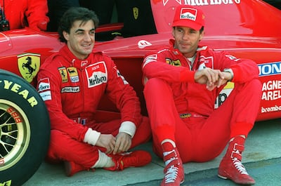 Gerhard Berger, right, with fellow Formula One driver Jean Alessi in 1995. Getty Images