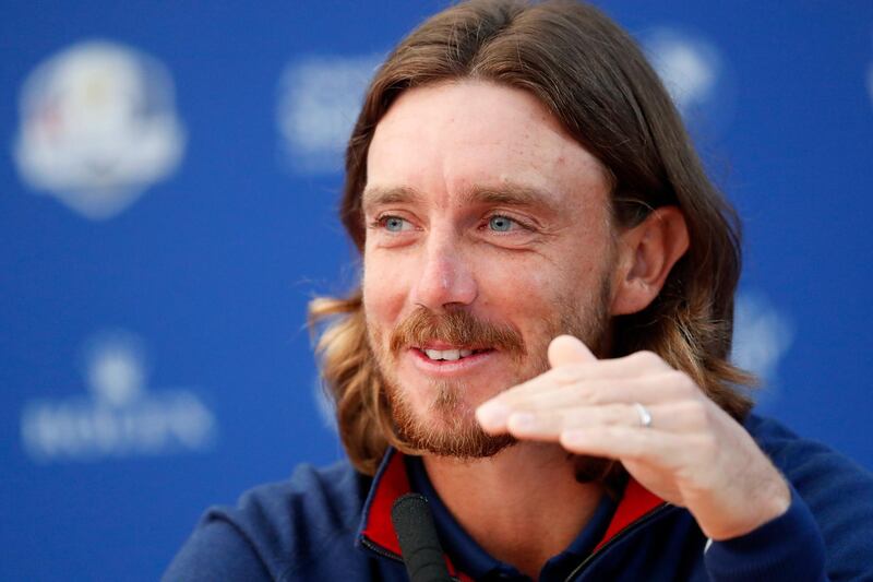 Tommy Fleetwood of England speaks during a press conference of the Ryder Cup 2018 at The Golf National in Guyancourt, near Paris, France. Ian Langsdon / EPA