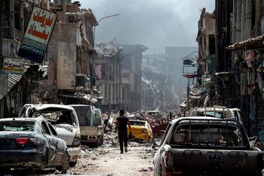 The old city of Mosul during the offensive to retake the city from ISIS fighters. Fadel Senna / AFP