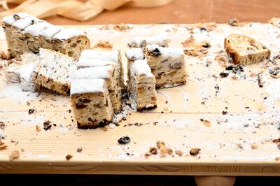 Pieces of a Christmas stollen cake at the 29th Dresden Stollen Festival in Dresden, Germany. EPA