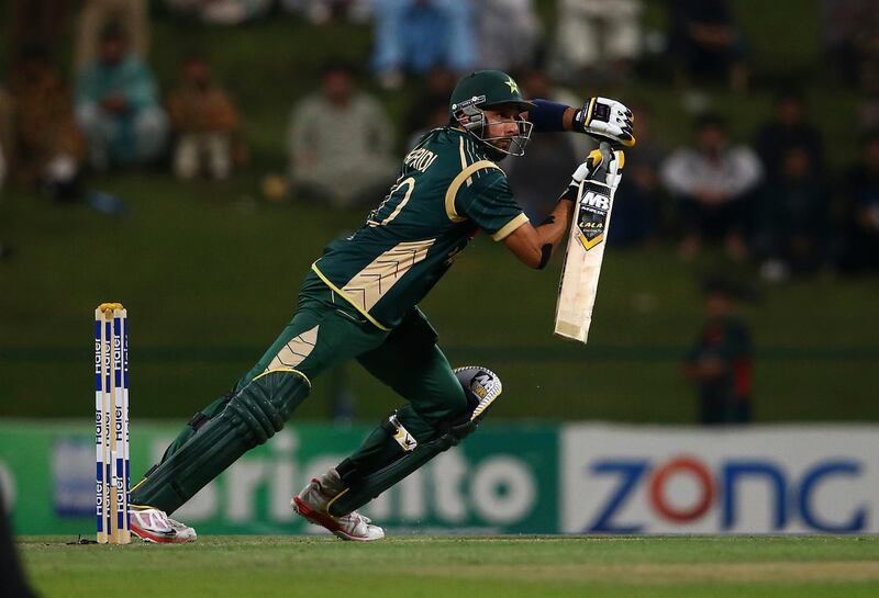 ABU DHABI, UNITED ARAB EMIRATES - DECEMBER 17: Shahid Afridi of Pakistan bats during the 4th One Day International match between Pakistan and New Zealand at Sheikh Zayed Stadium on December 17, 2014 in Abu Dhabi, United Arab Emirates.  (Photo by Francois Nel/Getty Images)