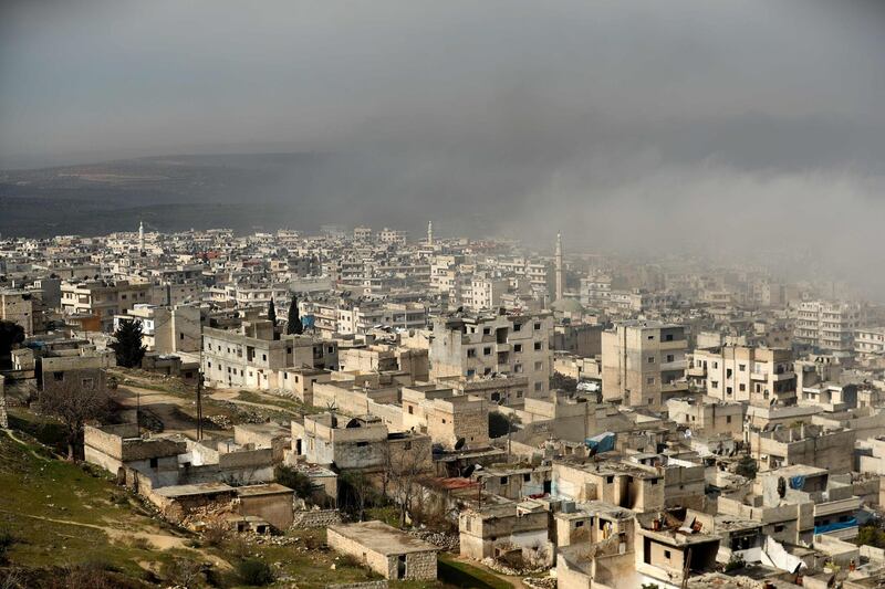 A picture  shows a view of the rebel-held town of Ariha in the northern countryside of Syria's Idlib province following an air strike by pro-regime forces.  AFP