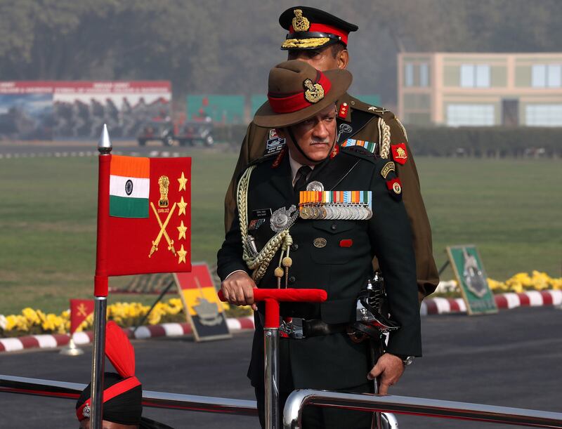 Gen Bipin Rawat inspects a Guard of Honour at a function celebrating Indian Army Day in New Delhi, India in January 2018. EPA