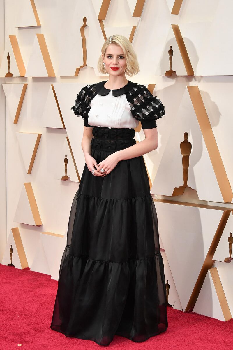 Lucy Boynton in Chanel at the 92nd Annual Academy Awards at Hollywood and Highland on February 09, 2020 in Hollywood, California.  Getty