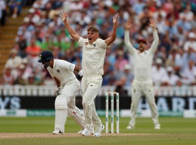 Cricket - England v India - First Test - Edgbaston, Birmingham, Britain - August 3, 2018   England's Sam Curran appeals unsuccessfully for the wicket of India's Virat Kohli   Action Images via Reuters/Andrew Boyers
