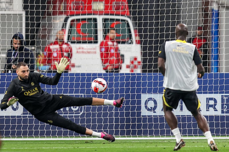 PSG goalkeeper Gianluigi Donnarumma during training at the Khalifa International Stadium in Doha. AFP