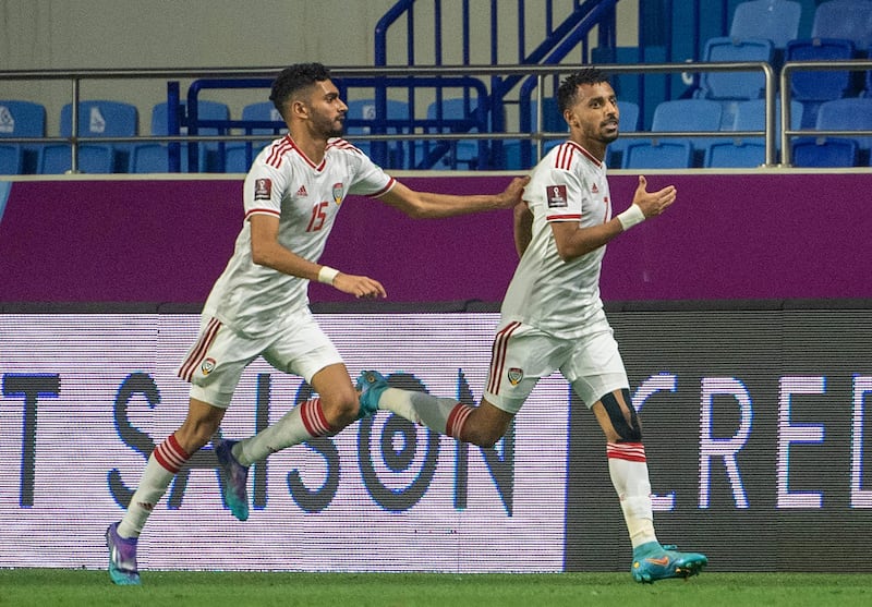UAE's Harib Abdallah celebrates scoring the winning goal. AFP