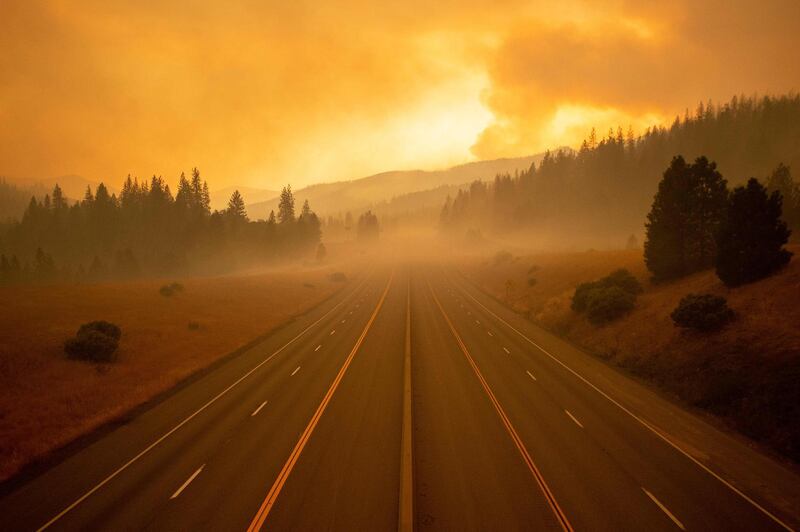 Interstate 5, which has been closed due to the Delta Fire, is seen completely empty in Lamoine, California, in the Shasta Trinity National Forest. AFP