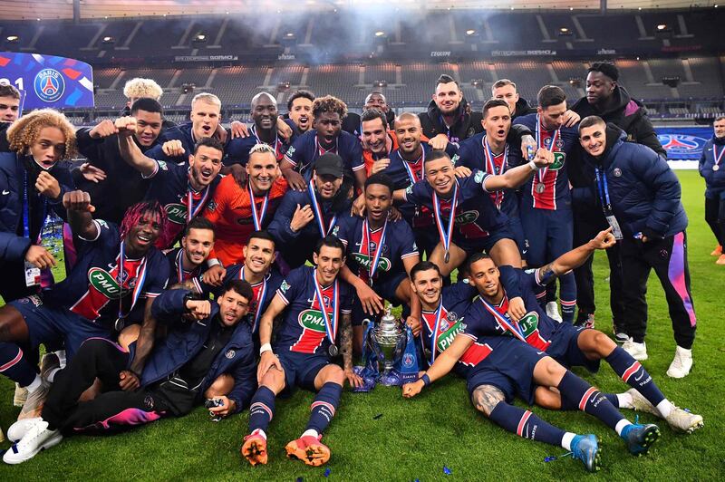 Paris Saint-Germain players celebrate after the match.