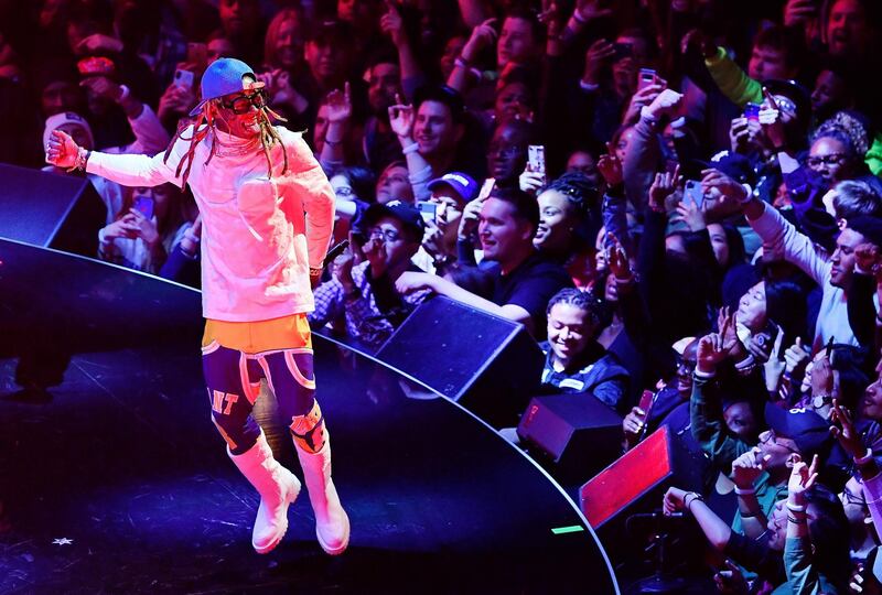 Recording artist Lil Wayne performs during the halftime show. Quinn Harris-USA TODAY