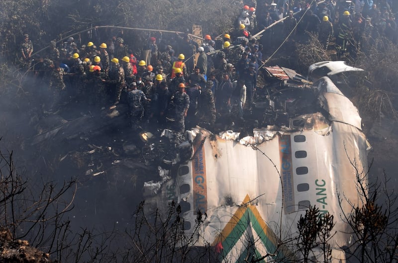 A Yeti Airlines ATR72 aircraft crashed into a gorge while trying to land at the Pokhara International Airport. EPA