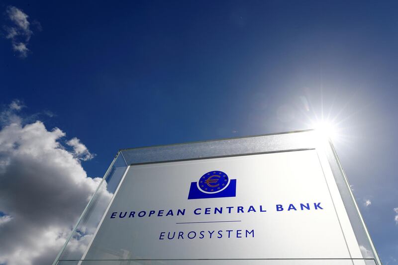 FILE PHOTO: The logo of the European Central Bank outside its headquarters in Frankfurt, Germany, April 26, 2018. REUTERS/Kai Pfaffenbach/File Photo