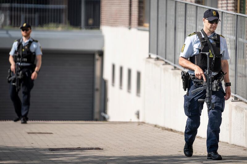 epa08510115 Police stands guard outside Roskilde court  in Roskilde, Denmark, 26 June 2020. A 40-year-old Norwegian-Iranian was convicted on 26 June 2020 for cooperating with the Iranian intelligence service on planning the murder of an Iranian refugee in the city of Ringsted.  EPA/Mads Claus Rasmussen  DENMARK OUT