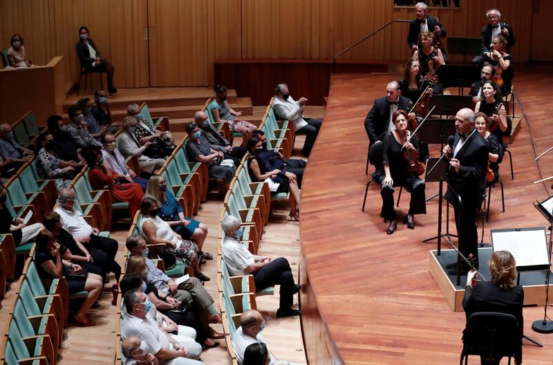 Orchestra conductor Ivan Fischer speaks before his concert at the Mupa Budapest in Budapest, Hungary, September 11, 2020. Picture taken September 11, 2020. REUTERS/Bernadett Szabo