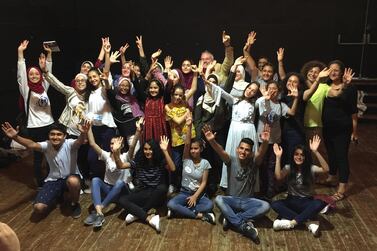Children from Gaza celebrate after performing a play they wrote at the Palestinian National Theatre in Jerusalem. Nick Bilborough