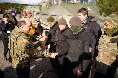 UK Defence Secretary Ben Wallace meets Ukrainian soldiers in Bovington, Dorset, last month. Getty Images