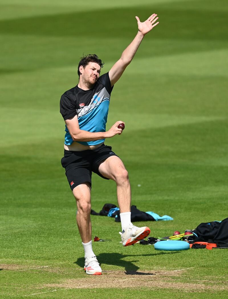 Jacob Duffy of New Zealand bowls during a nets session at Lord's Cricket Ground. Getty
