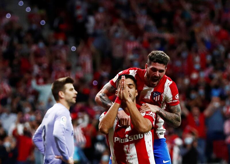 Atletico Madrid's Luis Suarez  celebrates scoring against Barcelona in La Liga match at  Wanda Metropolitano on Saturday, October 2. Reuters