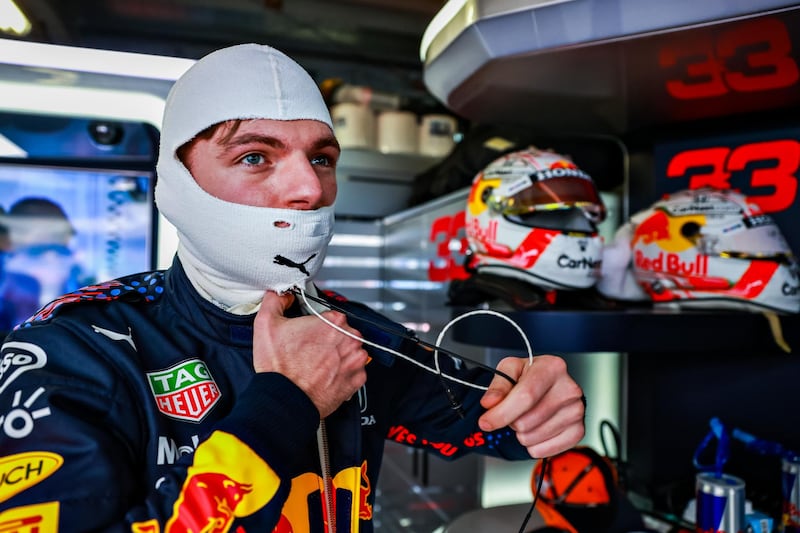 Max Verstappen of Red Bull in the garage on Thursday. Getty
