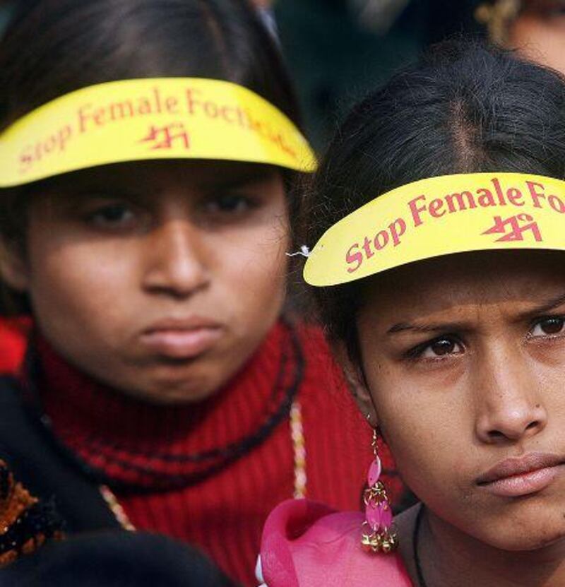 Indian schoolgirls attend a rally calling for the end of female foeticide. Unicef says the country is short of as many as 50 million females because of sex discrimination.