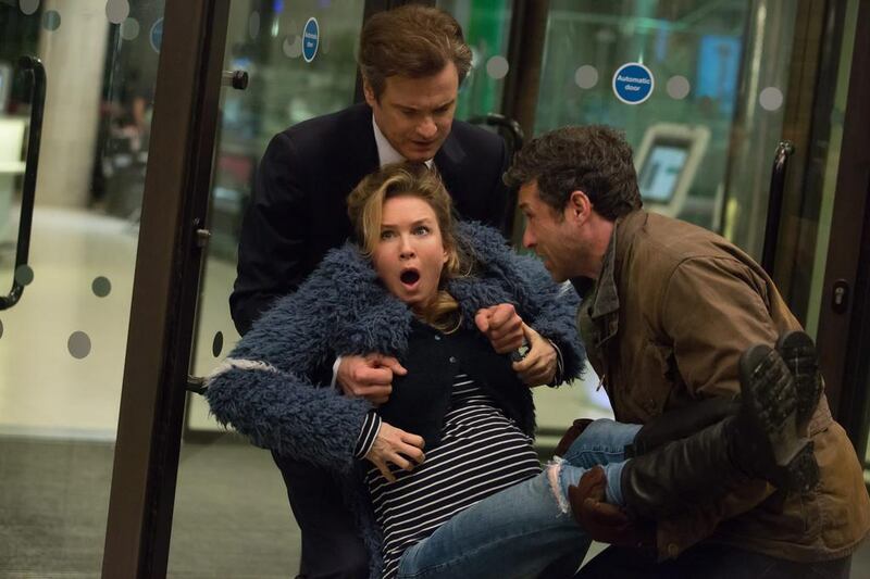 From left, Colin Firth, Renee Zellweger and Patrick Dempsey, in Bridget Jones’s Baby. Giles Keyte / Universal Pictures via AP Photo 